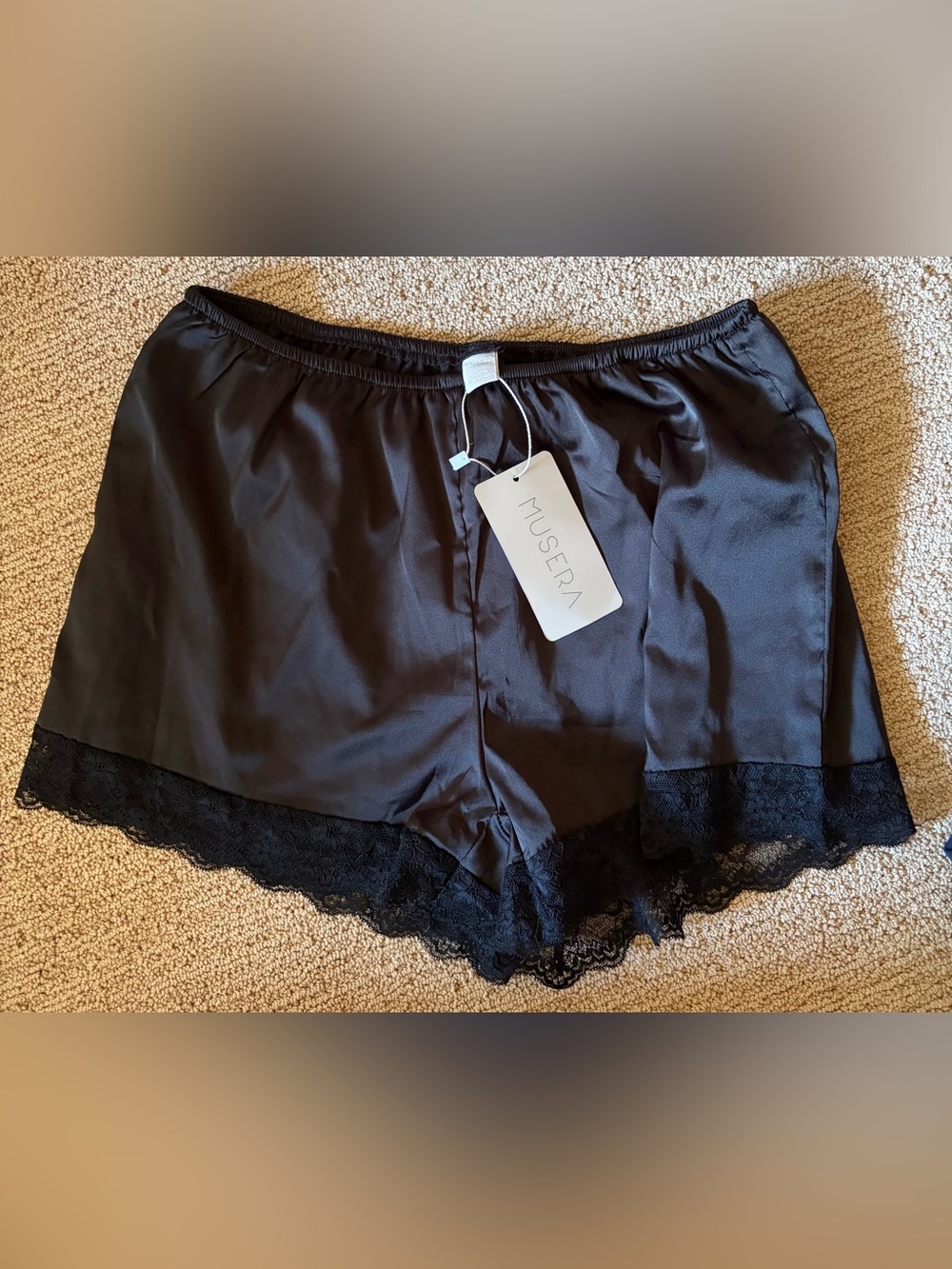 Brand new Muse Black Satin Lace Trim Shorts